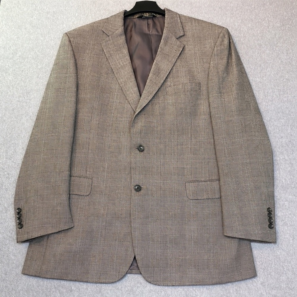 Jos. A. Bank Sport Coat Men's 46L Grey Silk & Camelhair Glen Plaid‎ Blazer EUC